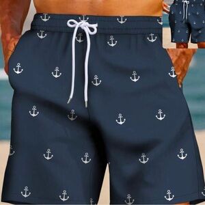 Nautical Anchor Print Swim Shorts - Navy size large. Never worn!